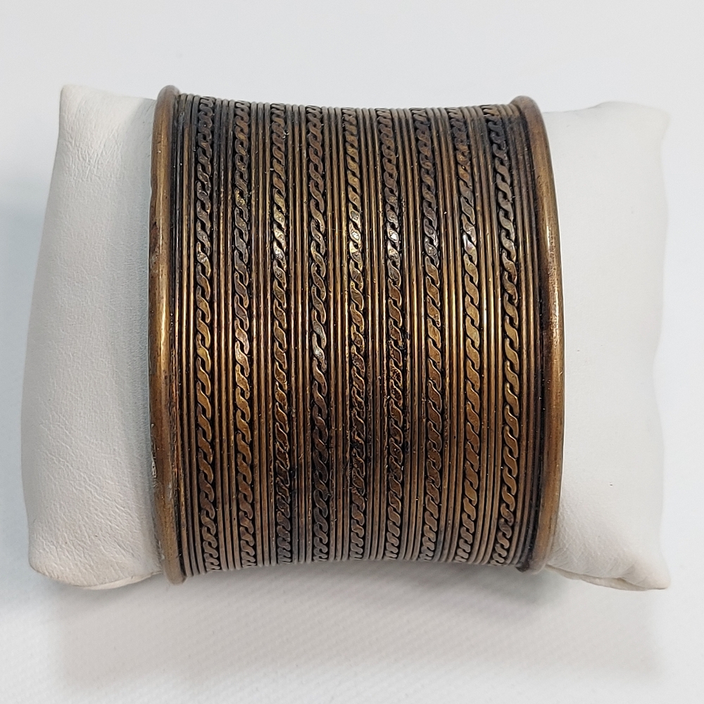 Vintage Wide Patterned Pure Brass Cuff Bracelet